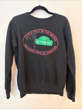 Arthur Ave “Little Italy in the Bronx” Black Graphic Crewneck Sweater